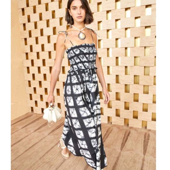 Ulla Johnson Akshara Hand Dyed Diamond Shibori Midi Dress in Paragon - Picture 4 of 14